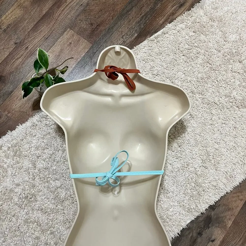 Aerie Large Neon Green Blue Brown Colorblock Padded Triangle Halter Bikini Top